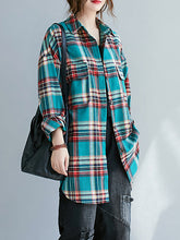 Women Plaid Lapel Printed Casual Shirt